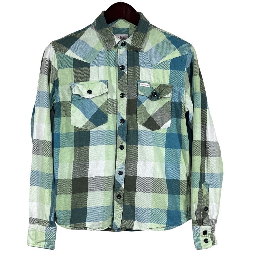 Topo Designs 100% Cotton Flannel Shirt Shirt Mens M Plaid Hiking Camping Classic